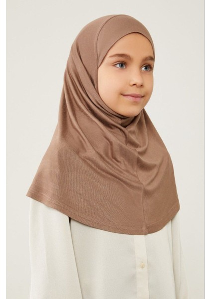 Tesettür Çocuk Namaz Bonesi Eşarbı Şalı Hijabı Kahverengi