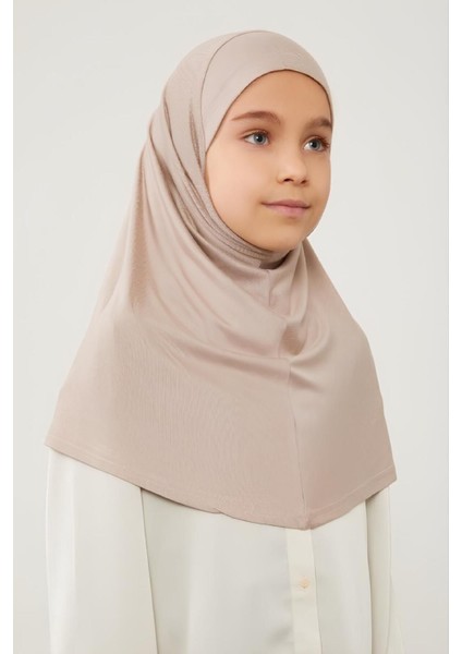 Tesettür Çocuk Namaz Bonesi Eşarbı Şalı Hijabı Taş Rengi