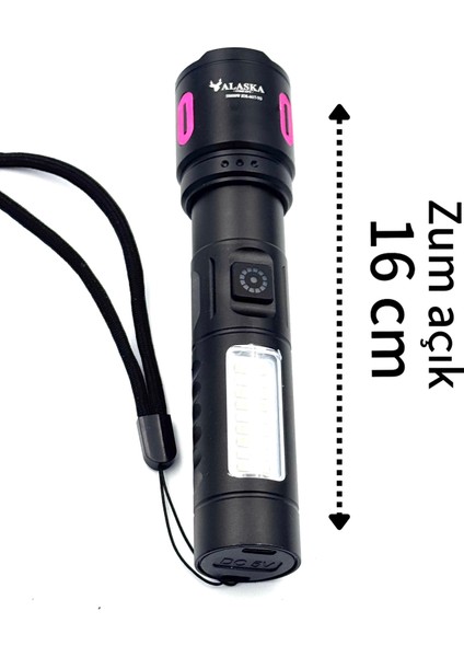 Kamp Outdoor Alaska El Feneri USB Şarjlı ve Kablolu Zoomlu