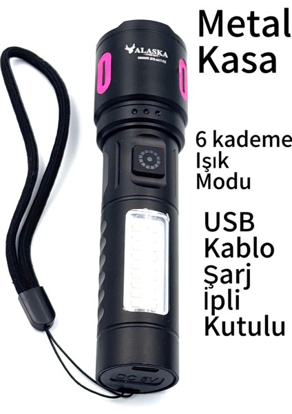Kamp Outdoor Alaska El Feneri USB Şarjlı ve Kablolu Zoomlu
