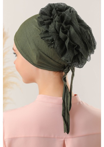 Kadın Tesettür 10'lu Fırfırlı Dikişli Bone Haki modelleri