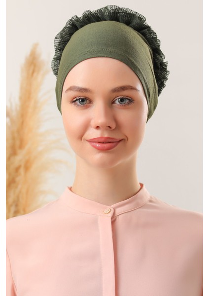 Kadın Tesettür 10'lu Fırfırlı Dikişli Bone Haki fırsatları