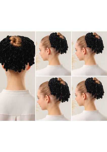 Kadın Tesettür 5'li Topuz Tokası Eşarp Tokası Kadife Eşarp Topuzu Siyah