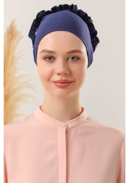 Kadın Tesettür 5'li Fırfırlı Dikişli Bone Lacivert fiyatları