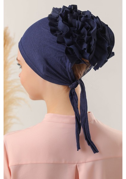 Kadın Tesettür 5'li Fırfırlı Dikişli Bone Lacivert fırsatları