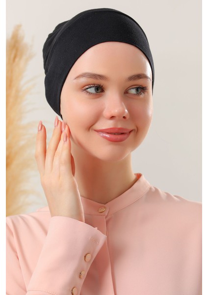Kadın Tesettür Pratik Hazır Geçme Bone Geçmeli Bone Siyah