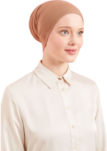 Kadın Tesettür Pratik Hazır Geçme Bone Sütlü Kahve