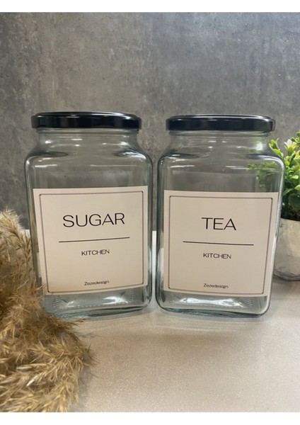 Çay ve Şeker Kavanozu Cam Siyah Metal Kapak 1000 ml