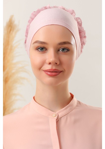 Kadın Tesettür 5'li Fırfırlı Dikişli Bone Pudra fiyatları