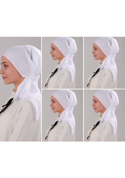 Kadın Tesettür 5'li Iç Başörtüsü Pamuklu Beyaz