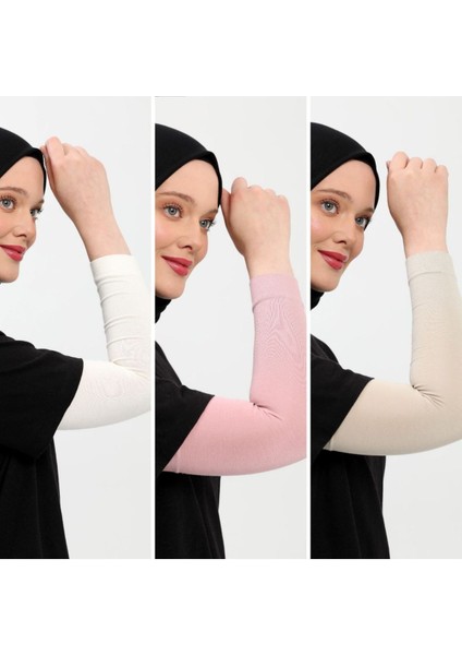 Tesettür Kolluk 3'lü Set Ekru Pudra Bej Namaz Kolluk Spor Kolluk