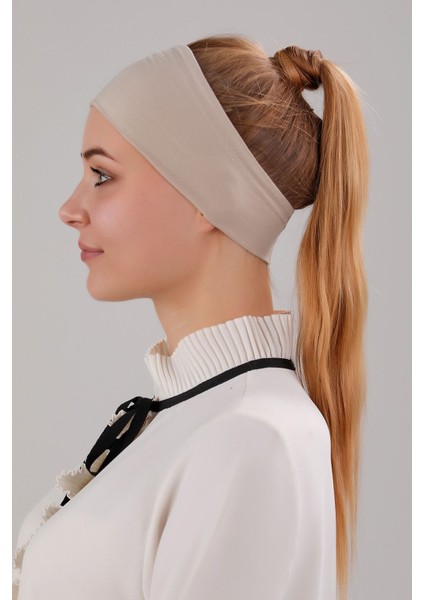 Kadın Tesettür Dikişsiz Silikonlu Kaymaz Bandana Spor Bone Bej