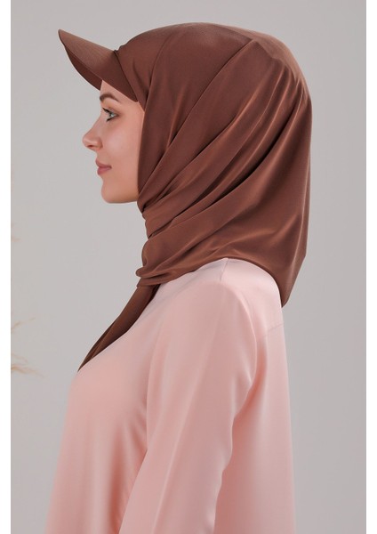 Kadın Tesettür Şapkalı Pratik Boneli Hazır Şal Kahverengi modelleri