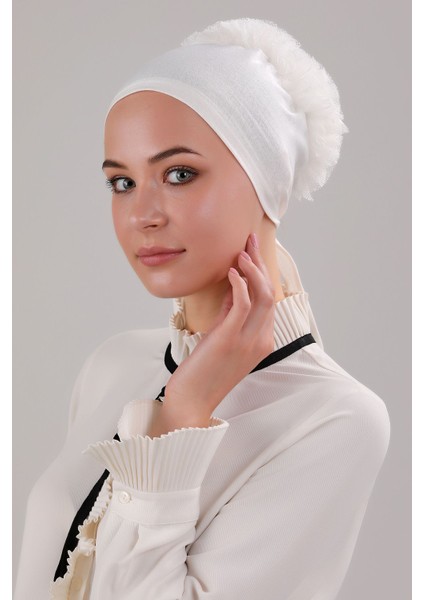 Kadın Tesettür 3'lü Fırfırlı Dikişli Bone Ekru fiyatları