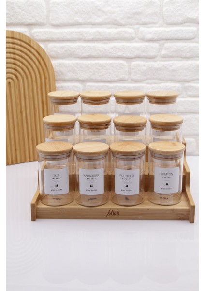 Bambu Stant'lı & 12'li Cam Baharatlık Seti 300ML fiyatları