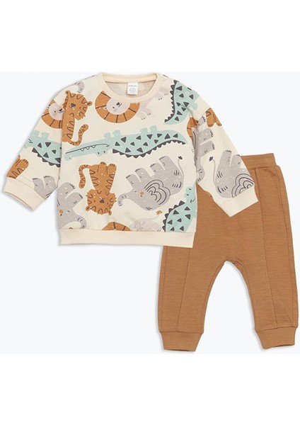 Bisiklet Yaka Erkek Bebek Sweatshirt ve Eşofman Alt 2'li