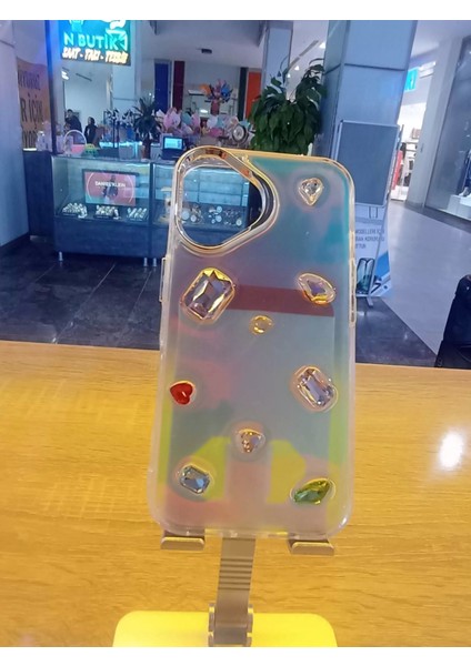 iPhone 16 Uyumlu Renkli Elmas Taşlı Hologram Kapak Darbe Korumalı Kılıf
