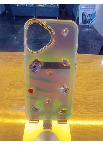iPhone 16 Uyumlu Renkli Elmas Taşlı Hologram Kapak Darbe Korumalı Kılıf