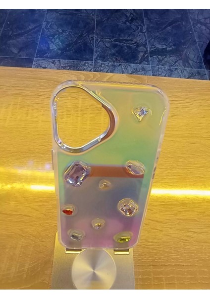 iPhone 16 Uyumlu Renkli Elmas Taşlı Hologram Kapak Darbe Korumalı Kılıf