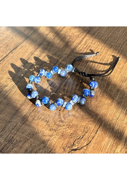 Doğal Taş Bileklik Çift Sıra Lapis Hematit Makrome Unisex Bileklik 6 mm Mavi fırsatları