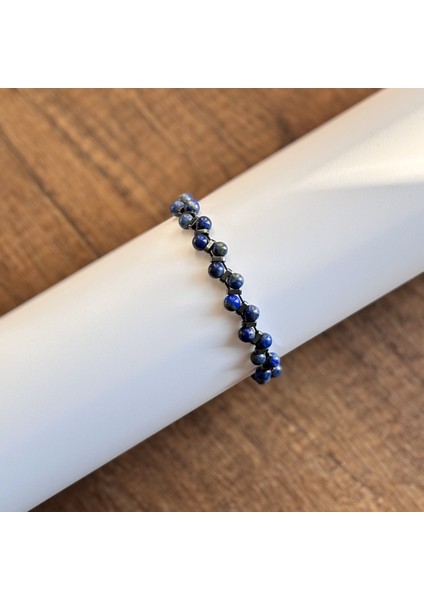 Doğal Taş Bileklik Çift Sıra Lapis Hematit Makrome Unisex Bileklik 6 mm Mavi indirimleri