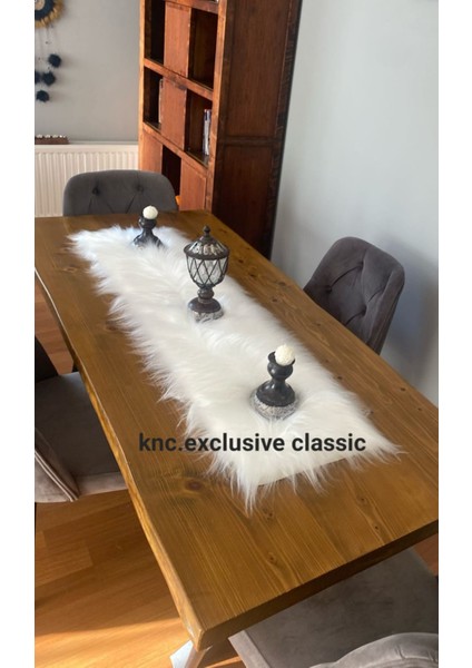 Beyaz Kürklü Peluş Masa Örtüsü Şık Dekoratif Lüks Elegant Modern Dekoratif Runner modelleri