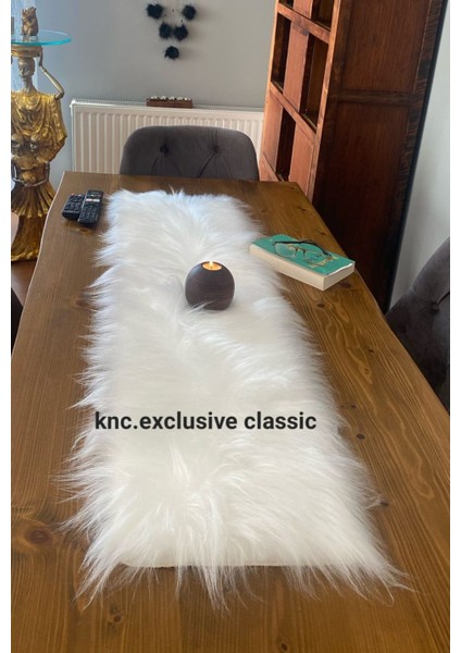 Beyaz Kürklü Peluş Masa Örtüsü Şık Dekoratif Lüks Elegant Modern Dekoratif Runner fırsatları