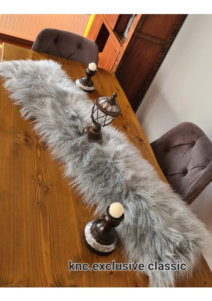 Gri Kürklü Peluş Masa Örtüsü Şık Dekoratif Lüks Elegant Modern Dekoratif Runner fiyatları