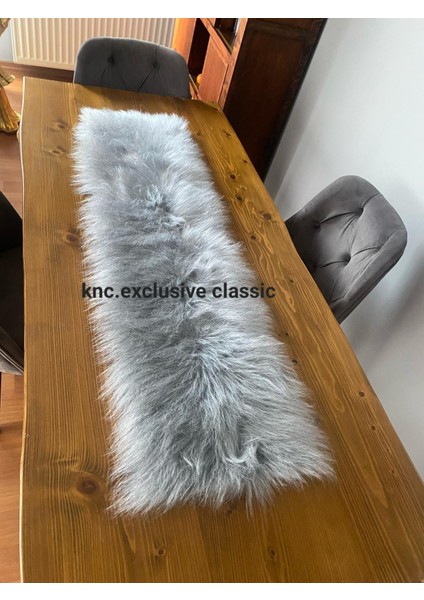 Gri Kürklü Peluş Masa Örtüsü Şık Dekoratif Lüks Elegant Modern Dekoratif Runner fırsatları