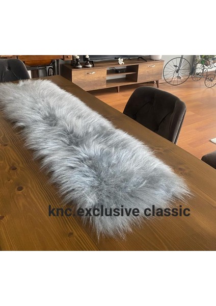 Gri Kürklü Peluş Masa Örtüsü Şık Dekoratif Lüks Elegant Modern Dekoratif Runner indirimleri