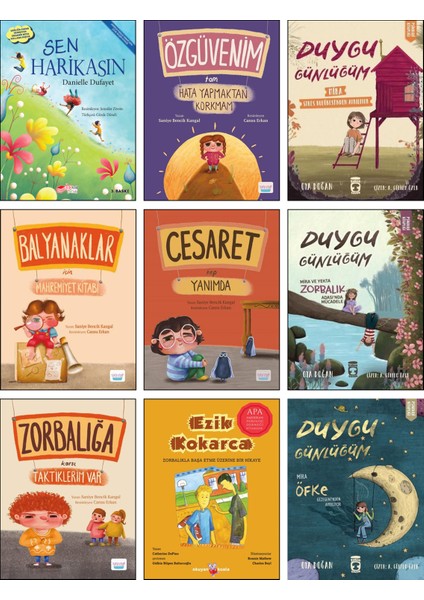 Sen Harikasın/Ezik Kokarca/Özgüvenim Tam Hata Yapmaktan Korkmam/Balyanaklar İçin Mahremiyet Kitabı/Cesaret Hep Yanımda/Zorbalığa Karşı Taktiklerim Var/Duygu Günlüğüm 3'lü Set/9 Kitap Set