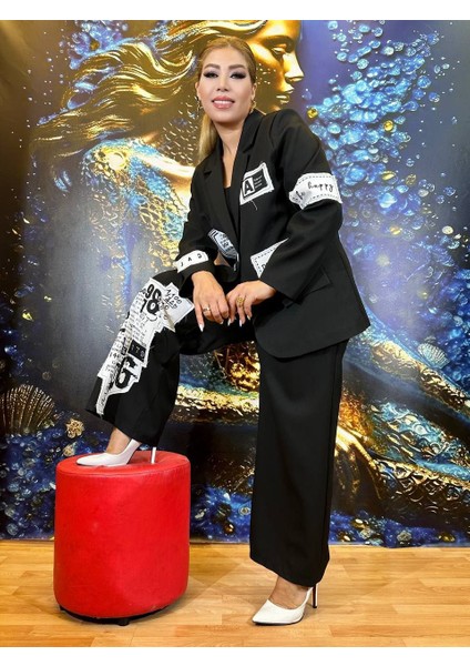 Takım Ceket Pantolonlu Krep Kumaş Yüksek Kalite Klasik Desenli Siyah modelleri