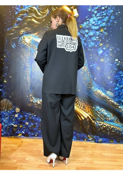Takım Ceket Pantolonlu Krep Kumaş Yüksek Kalite Klasik Desenli Siyah indirimleri