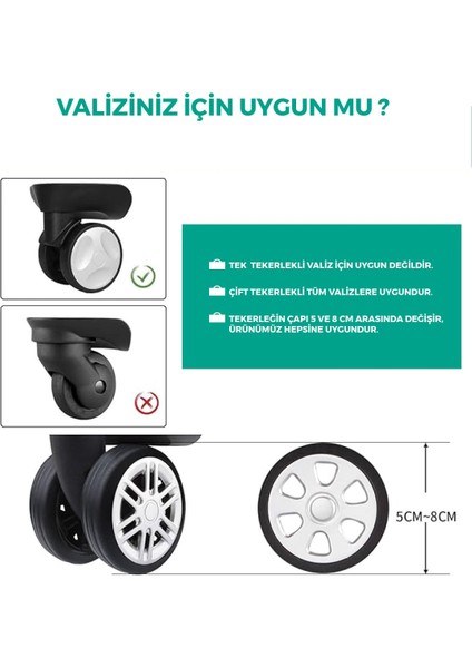 Silikon Bavul Valiz Tekerlek Koruyucu 8 Adet ( Siyah )