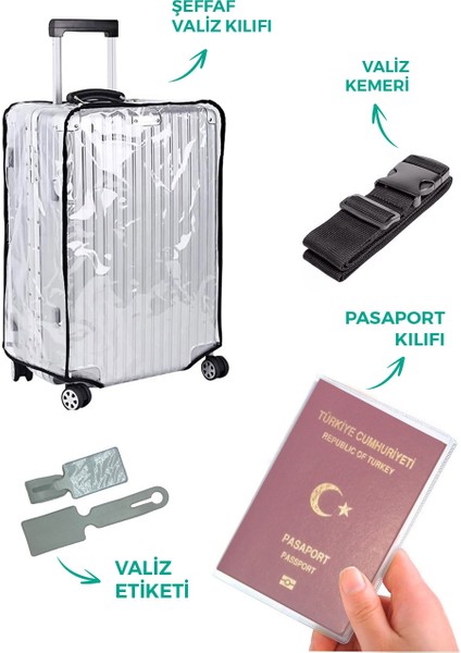 Şeffaf Valiz Kılıfı Seti (Valiz Kılıfı-Valiz Kemeri-Valiz Etiketi-Pasaport Kılıfı)