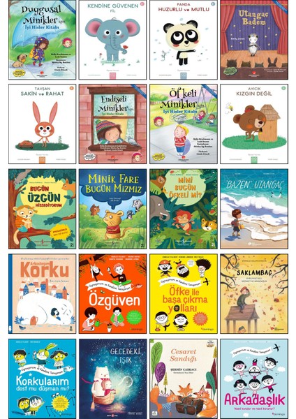 Duygusal Minikler İçin İyi Hisler Kitabı / Kendine Güvenen Fil / Panda Huzurlu ve Mutlu / Utangaç Badem / Tavşan Sakin ve Rahat / Endişeli Minikler İçin İyi Hisler Kitabı / 20’li Set