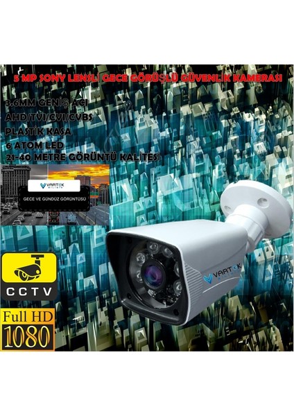 5mp Lensli 1080P 6 Atom Led Gece Görüşlü Su Geçirmez Plastik Kasa Fullhd Güvenlik Kamerası fiyatları