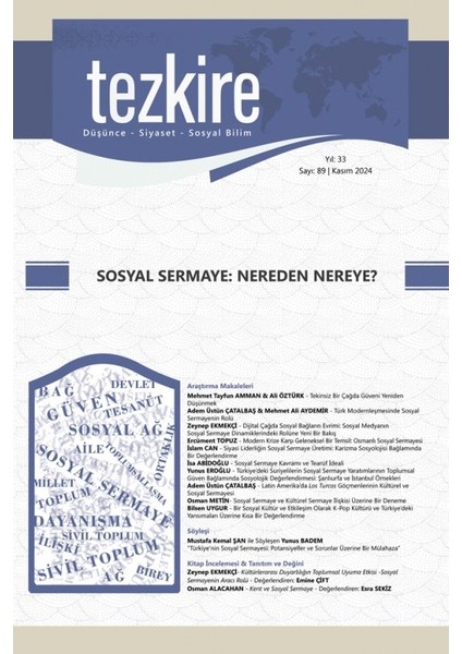 Tezkire Dergi 89.sayı Kasım 2024 - Sosyal Sermaye: Nereden Nereye