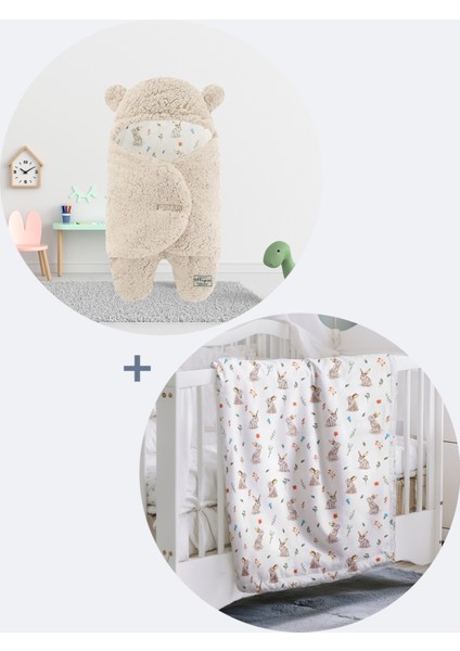 0-4 Ay Bebek Dış Kundak ve Battaniye Seti Wellsoft Bej (Tavşan Desenli) modelleri