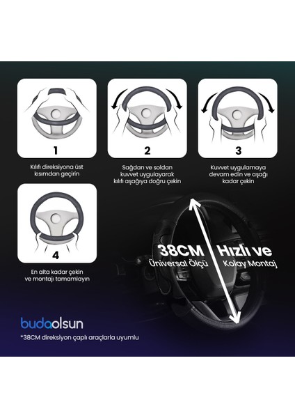 3D Silikon-Karbon Lüks Geçmeli Direksiyon Kılıfı / Siyah Füme