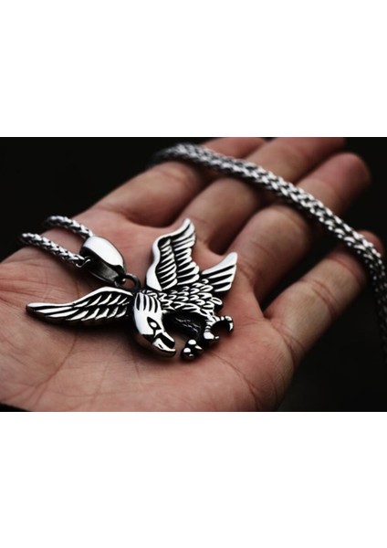Paslanmaz Çelik Kartal Erkek Kolye / 60 cm Örgü Zincirli