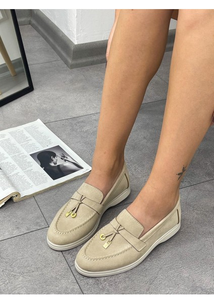 3136 Model Rahat Deri Kolej Tipi Makosen Süet Bej Loafer Ayakkabı fiyatları
