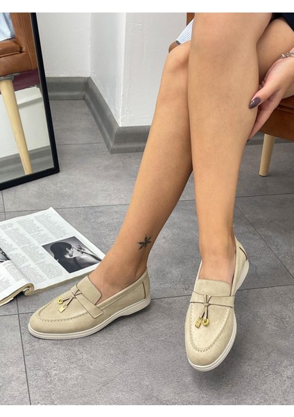 3136 Model Rahat Deri Kolej Tipi Makosen Süet Bej Loafer Ayakkabı modelleri