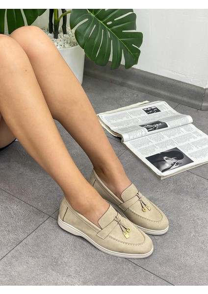 3136 Model Rahat Deri Kolej Tipi Makosen Süet Bej Loafer Ayakkabı fırsatları