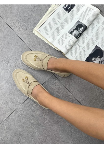 3136 Model Rahat Deri Kolej Tipi Makosen Süet Bej Loafer Ayakkabı indirimleri