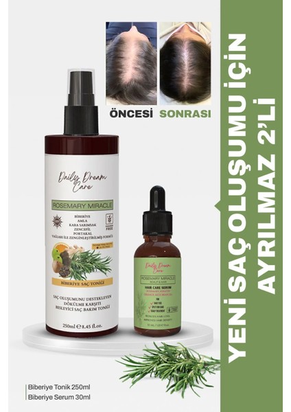 Biberiye Serum ve Tonik Seti Saç Dökülmesine Karşı Etkili 250 ml ve 30 ml
