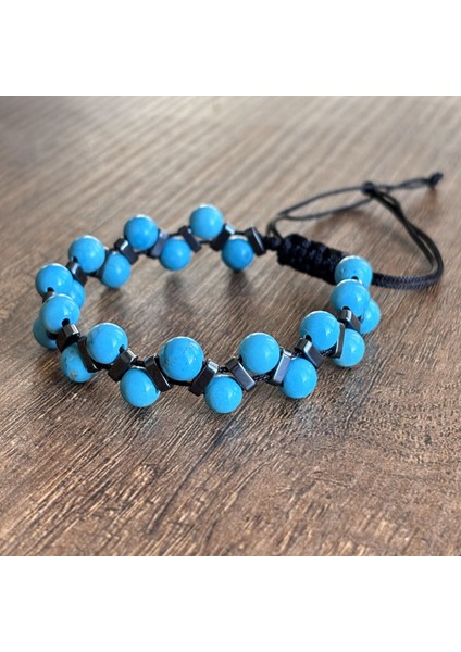 Doğal Taş Bileklik Çift Sıra Turkuaz Hematit Makrome Unisex Bileklik 6 mm modelleri