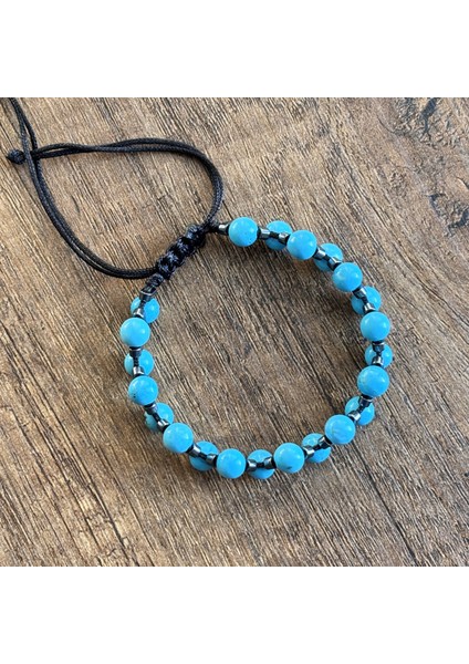 Doğal Taş Bileklik Çift Sıra Turkuaz Hematit Makrome Unisex Bileklik 6 mm fırsatları