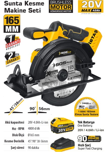 SGS5541 - 165MM Akülü Sunta Kesme Makinası 20 Volt Tek Akülü fiyatları