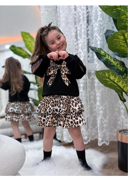 Kız Çocuk Uzun Kollu Leopar Desenli Kışlık Salopet Bayramlık Elbise (3-4-5-6-7-8-9-10 Yaş) fiyatları